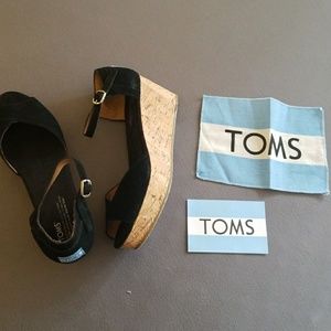 Toms Black Platform Wedges